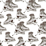 Background with white skates on a transparent background. Ice skates with untied shoelaces mix. Suitable for printing on paper and textiles. Gift wrapping, print on clothes.