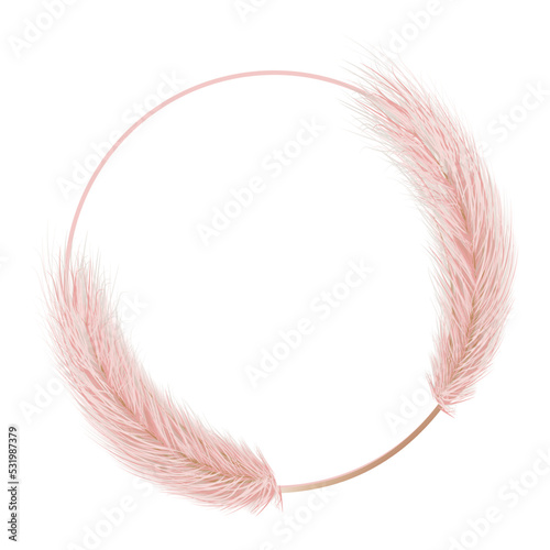 Beautiful pink pampas grass wreath. Elegant flowers frame on plain white background. Vector illustration.