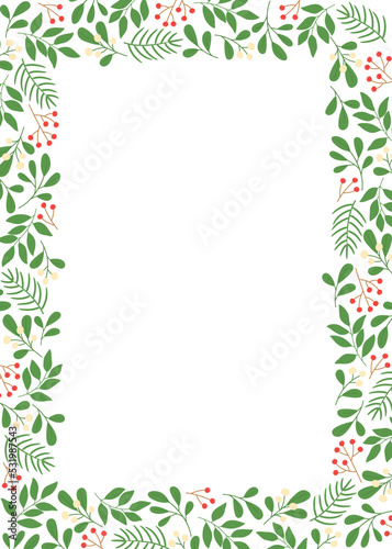 Winter frame with mistletoe  twigs and berries. Template for Christmas greeting card  invitation  poster  banner.