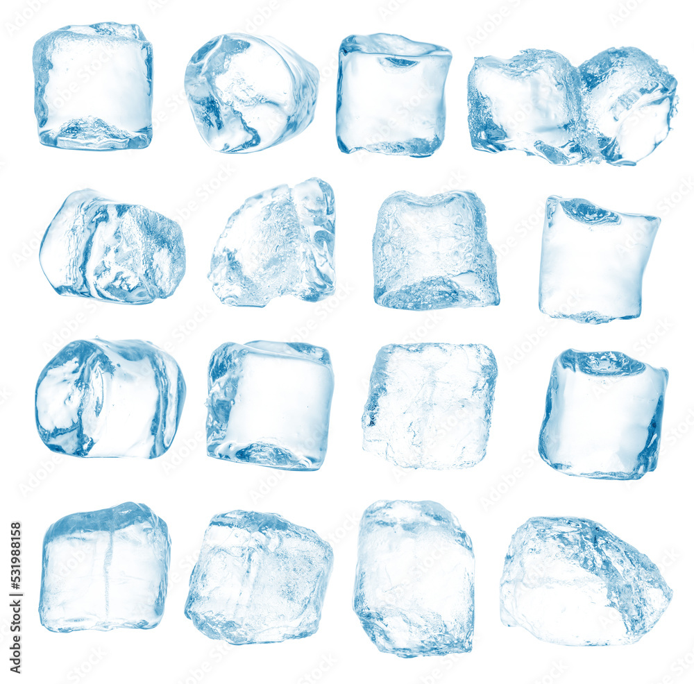Naklejka premium Set of peaces of pure blue natural crushed ice/ice cubes. 