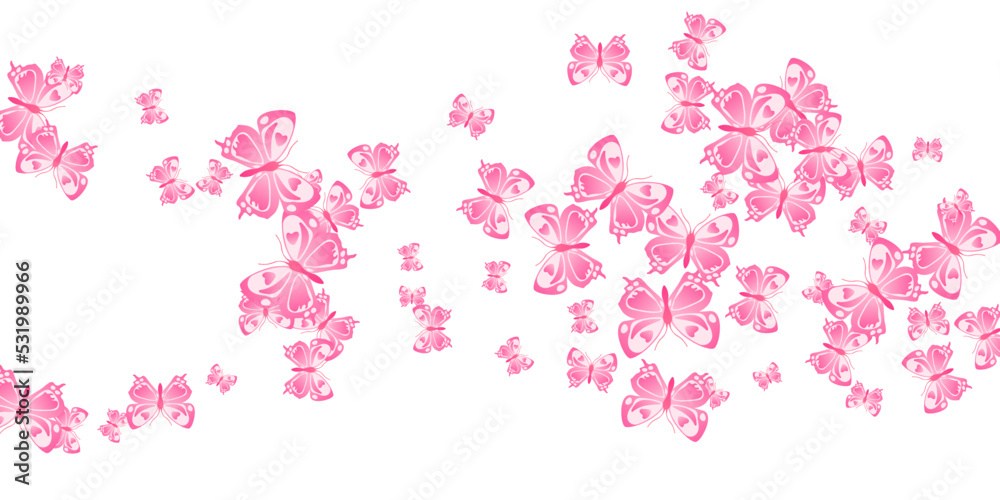 Romantic pink butterflies cartoon vector background. Summer cute moths. Simple butterflies cartoon dreamy wallpaper. Delicate wings insects patten. Garden creatures.