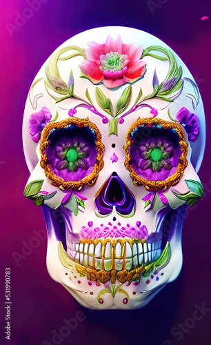 Sugar Shull ,Colorful Dia de los muertos mexican holiday Day of Dead