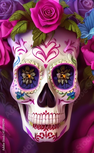 Sugar Shull ,Colorful Dia de los muertos mexican holiday Day of Dead photo