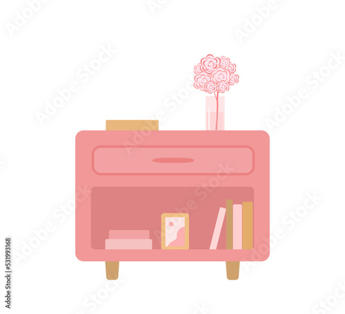Cute nightstand in interior. Home interior concept. Cartoon style