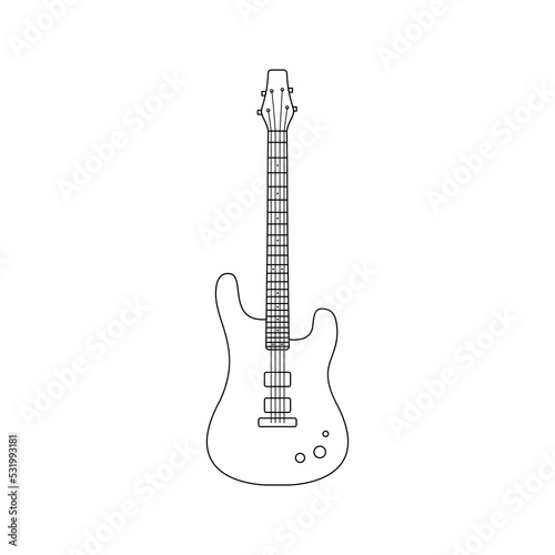 Black outline electric bass guitar isolated on white background. Vector illustration