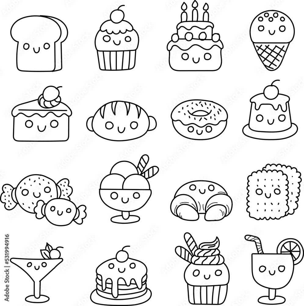 Cute kawaii junk food drawing Stock Vector | Adobe Stock