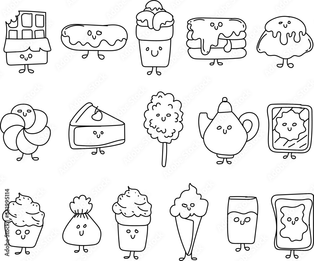 Cute kawaii junk food drawing Stock Vector | Adobe Stock