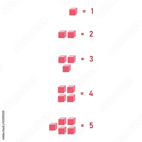 Place value base 10. Units, rods, flats and cubes. Base ten blocks for kids preschool. Vector illustration isolated on white background.