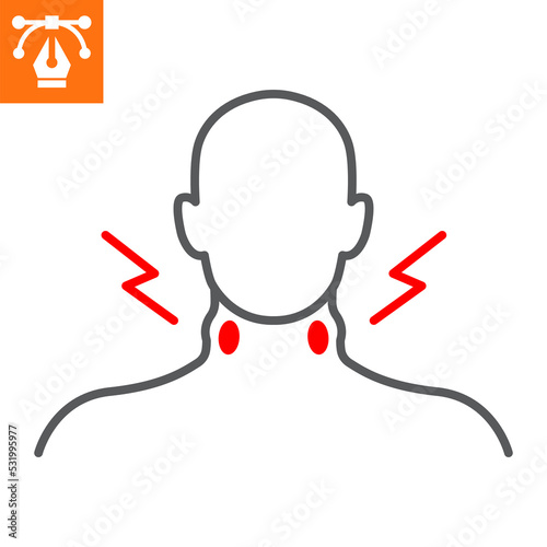 Swollen lymph nodes line icon, outline style icon for web site or mobile app, disease and symptom, lymph nodes vector icon, simple vector illustration, vector graphics with editable strokes.