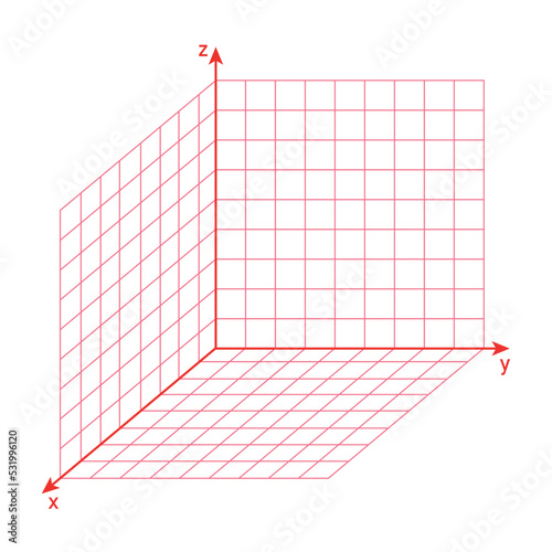3d space coordinate system on white background.