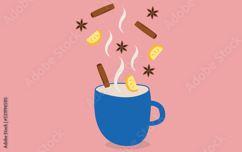 Cup of spicy tea. Cold weather drink vector