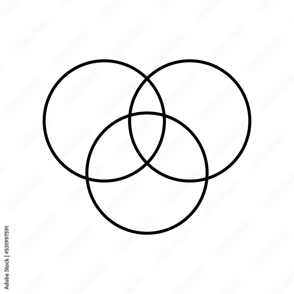 Intersection of three sets circles. Venn diagram of 3 sets Intersection of three sets circles. Venn diagram of 3 sets