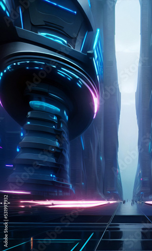 night in the futuristic city, digital painting, concept sketch, cartoon style