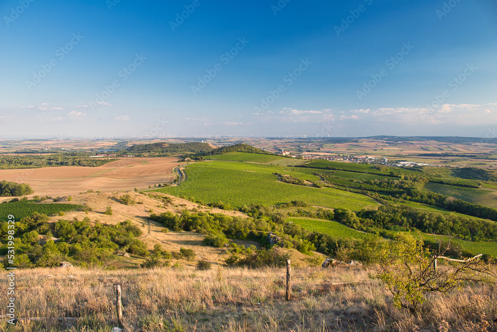 View from Table mountain to Mikulov town in Moravia region. Palava. Czech Republic.