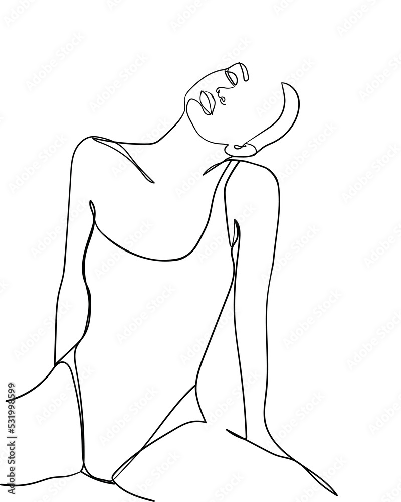 Minimal line art woman body. Woman beauty fashion concept. - Vector