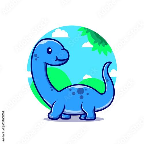 Cute Baby Brontosaurus Cartoon Vector Icon Illustration. Animal Dino Icon Concept Isolated Premium Vector. Flat Cartoon Style