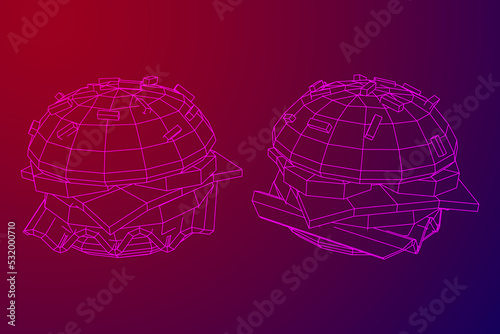 Hamburger or cheeseburger wireframe low poly mesh