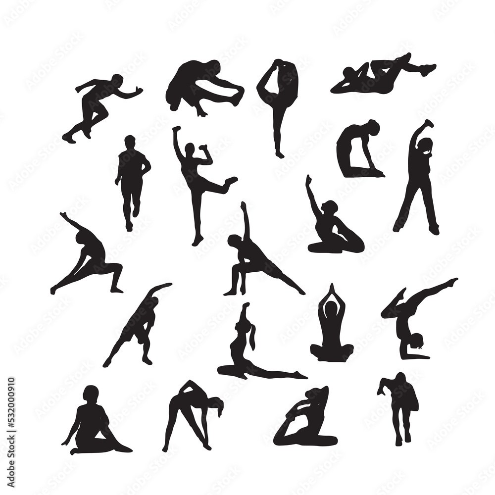 Silhouettes of  doing exercise