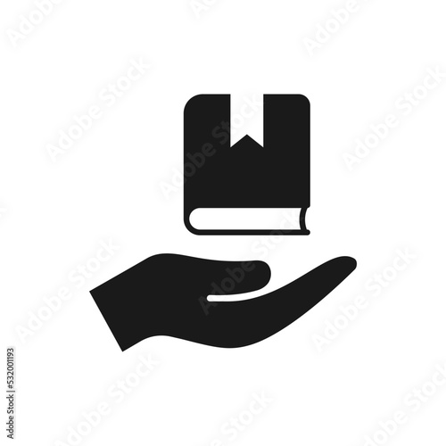 Book on hand flat icon isolated on white background. Vector illustration