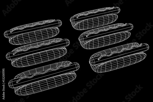 Hotdog fast food. Wireframe low poly mesh