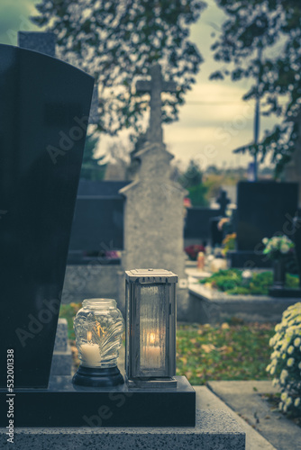All Saints Day, burrial floral decoration on the grave photo