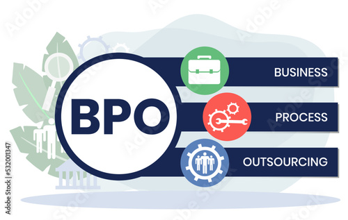 BPO - Business Process Outsourcing. acronym, business concept background. Vector illustration for website banner, marketing materials, business presentation, online