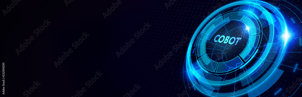 Industrial automation technology concept. Collaborative robot, cobot. 3d illustration Industrial automation technology concept. Collaborative robot, cobot. 3d illustration