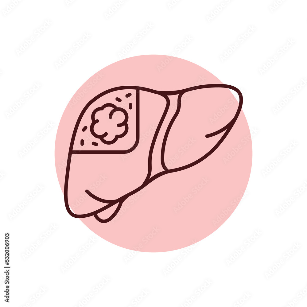 Cancer liver color line icon. Human diseases. Cancer liver color line icon. Human diseases.