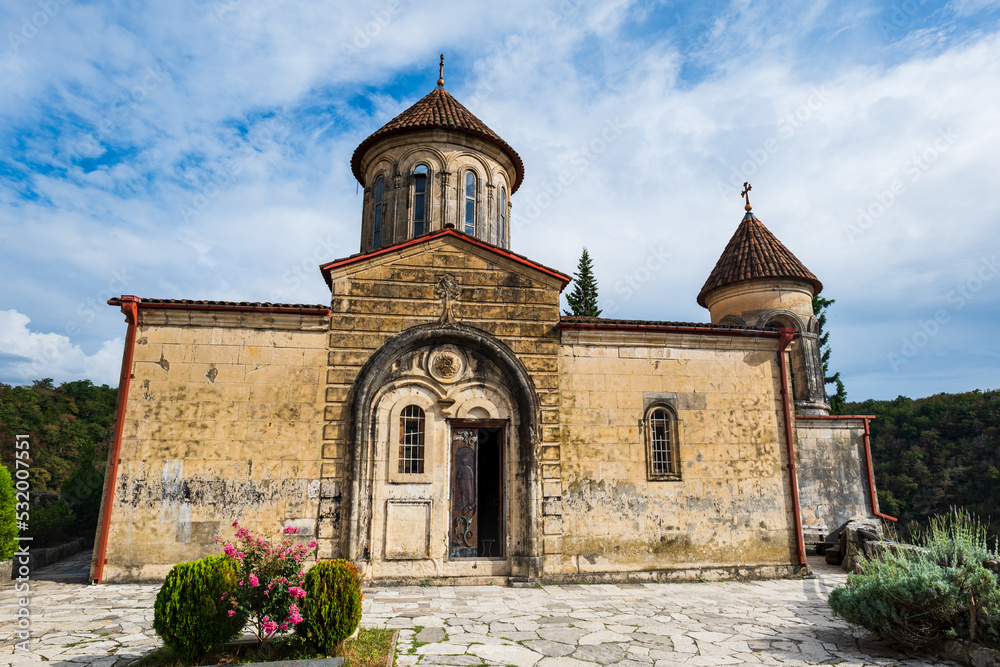 Motsameta monastery, medieval stone orthodox church located on a cliff near Kutaisi, Georgia, Imereti Region.
