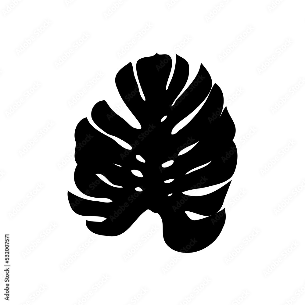 Exotic monstera. Continuous one-line drawing. Handmade summer tropical leaf on white background. Minimalist design. Maranta leaf. Exotic monstera. Continuous one-line drawing. Handmade summer tropical leaf on white background. Minimalist design. Maranta leaf.