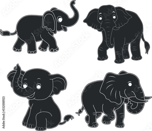 Fototapeta Naklejka Na Ścianę i Meble -  Set of elephant character silhouette set