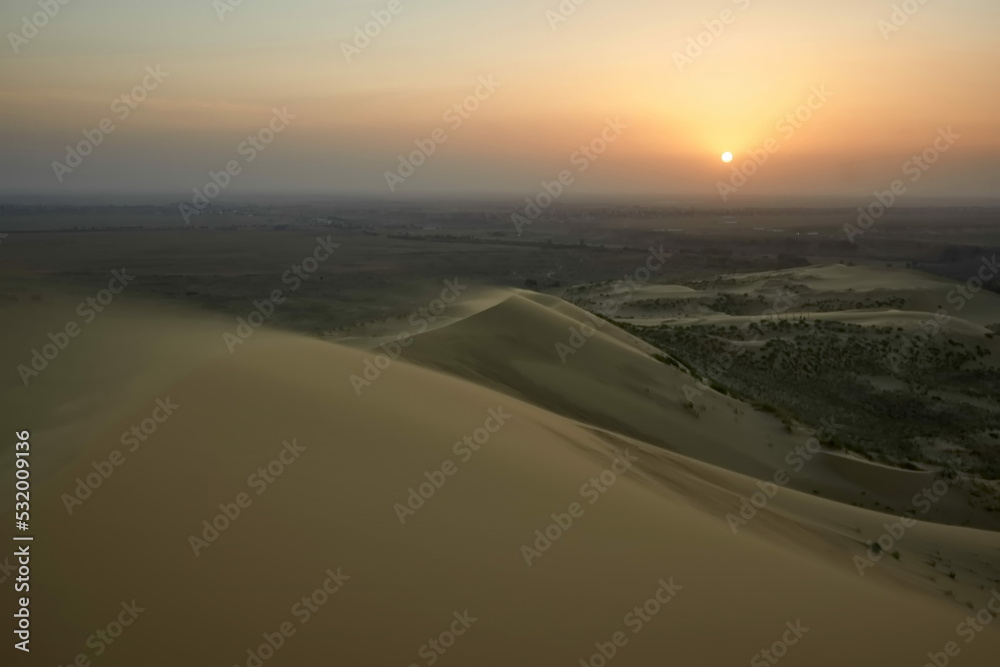 View of the Sarykum dune in summer in Dagestan