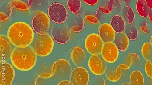 Pattern of Citrus Fruits Particals Motion Loop Abstract Background