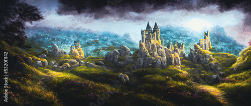 Wallpaper Mural Artistic concept painting of medieval castle background 3d illustration. Torontodigital.ca