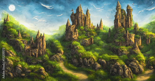 Artistic concept painting of medieval castle background 3d illustration. © 4K_Heaven