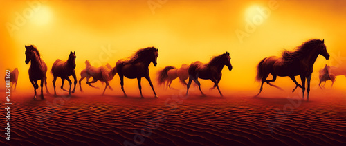 Artistic concept painting of horses  background 3d illustration.