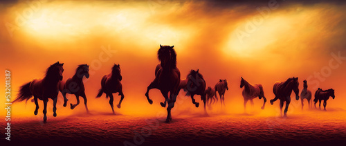 Artistic concept painting of horses, background 3d illustration. © 4K_Heaven