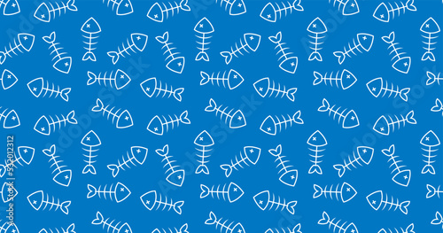 Fish bones pattern background. Fish bones skeleton art symbol cartoon vector. sea food restaurant isolated sign simple clean dead fish logo.