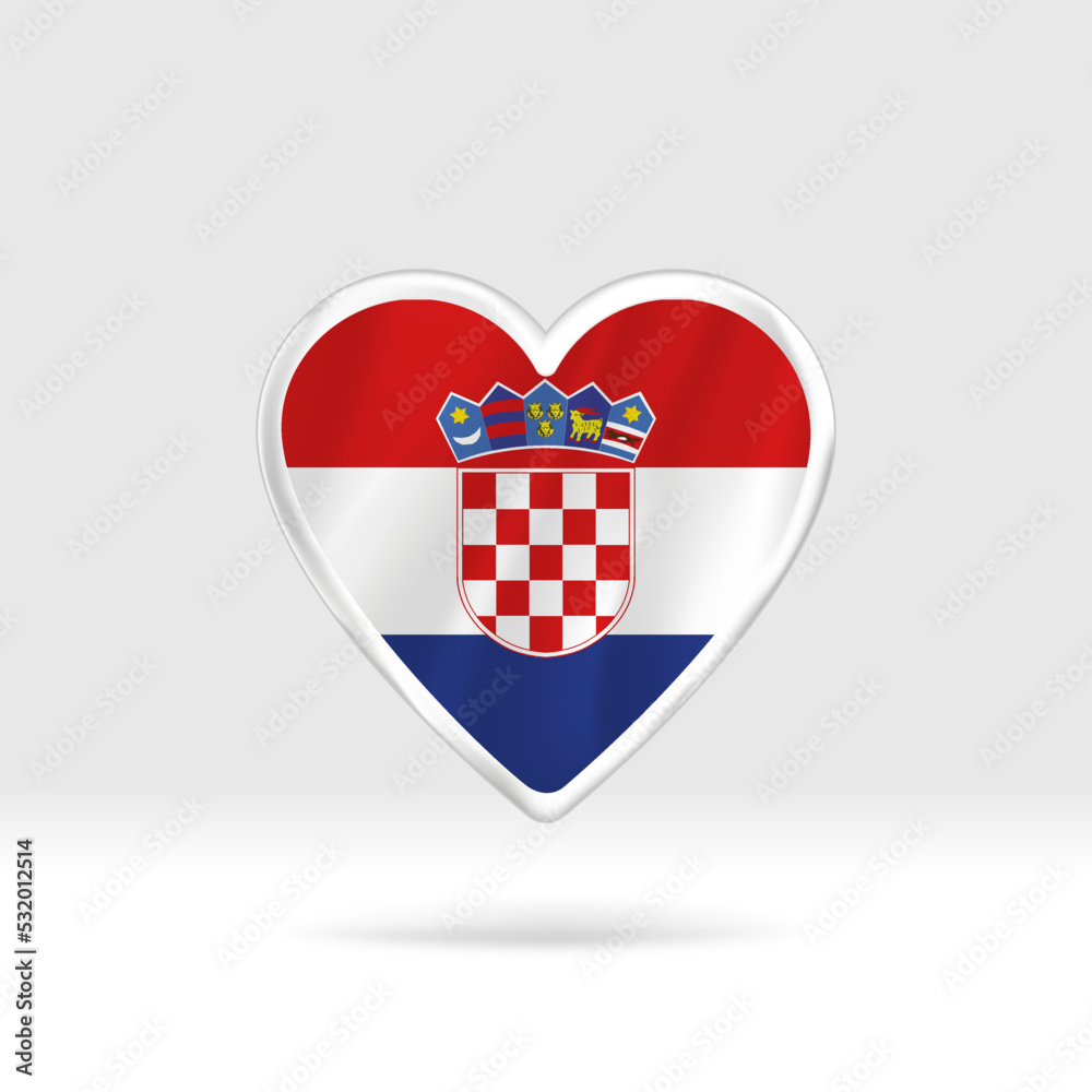 Naklejka premium Heart from Croatia flag. Silver button star and flag template. Easy editing and vector in groups. National flag vector illustration on white background.