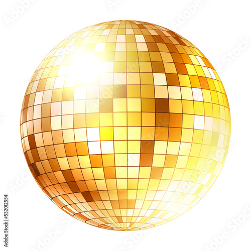 Illustration of retro 1980 disco ball in gold colors