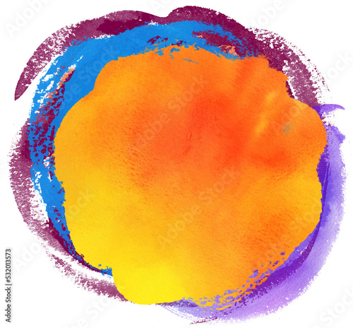 Hand painted round watercolor stain with brush strokes.
