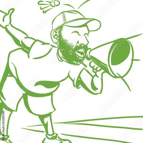 indian badminton coach yelling into megaphone
