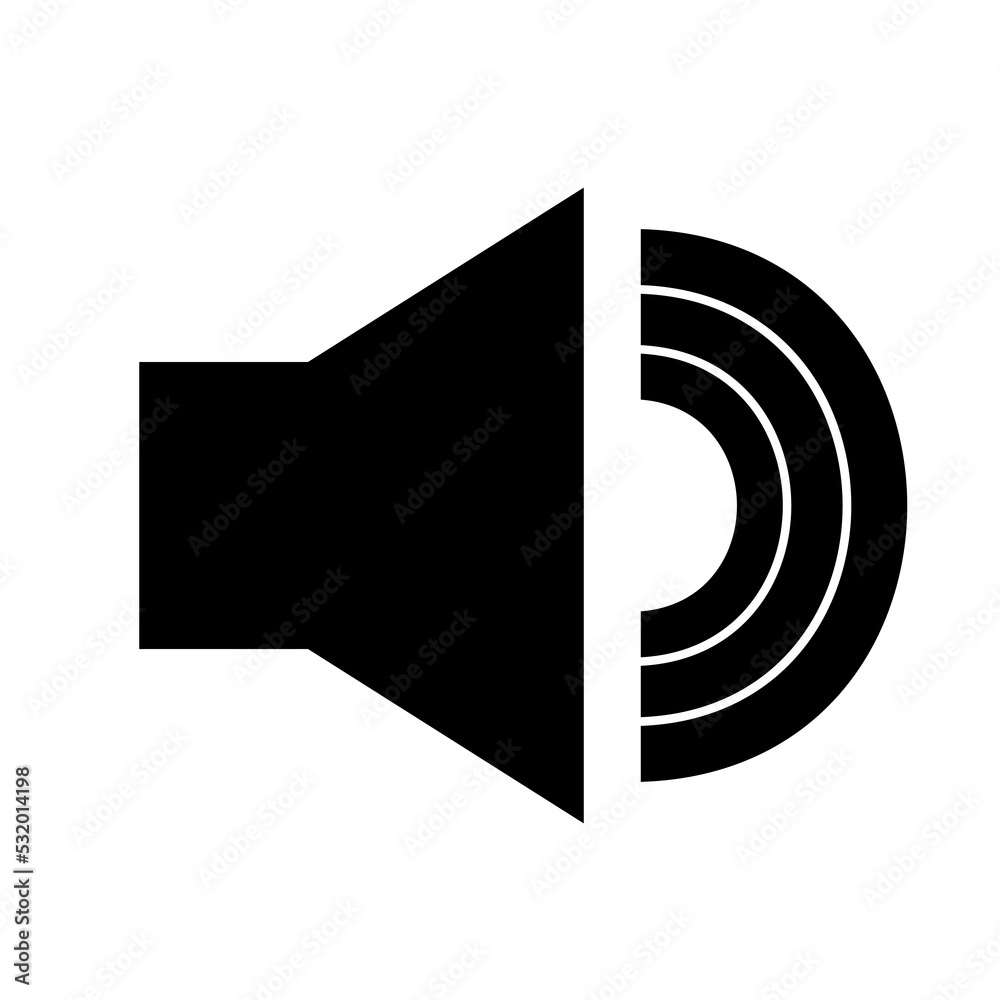 Black icon of audio speaker or volume symbol on withe background with waves. Vector illustration Black icon of audio speaker or volume symbol on withe background with waves. Vector illustration