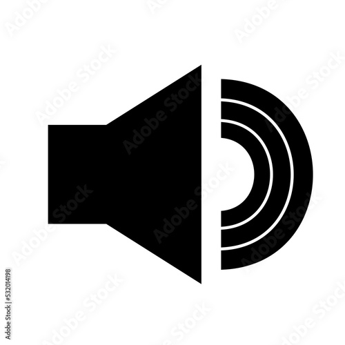 Black icon of audio speaker or volume symbol on withe background with waves. Vector illustration
