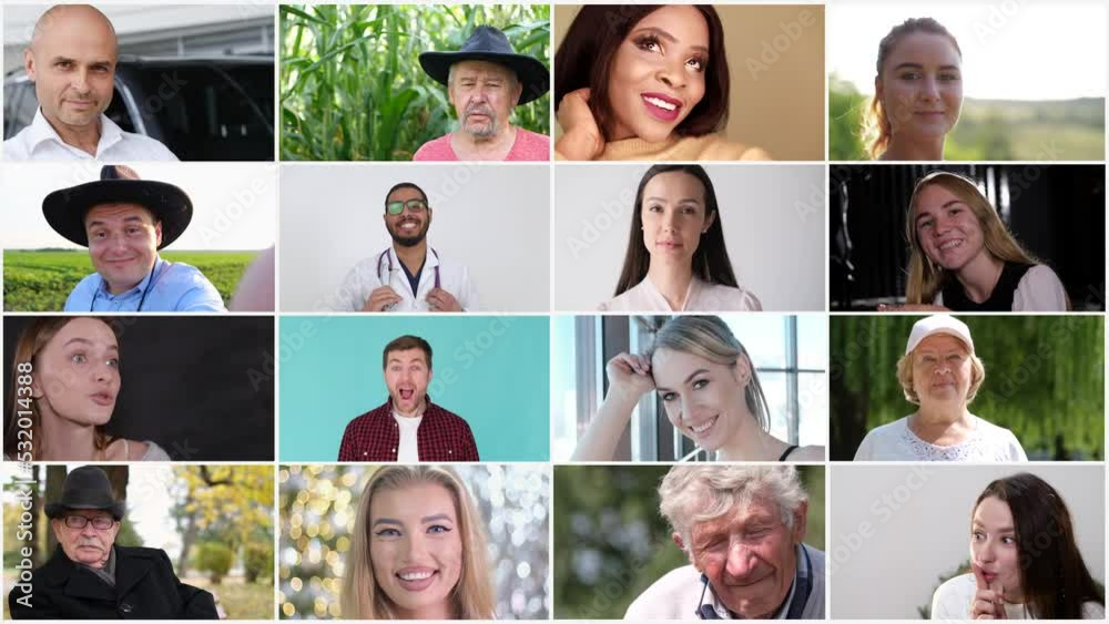 Video „Collage of people of different races, they smile in the frame ...