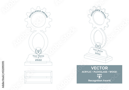 Gear Trophy Vector Template, Engineer trophy Distinction Award, Mechanic Recognition trophy Award