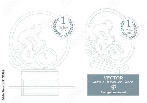 Bike contest trophy vector template, Bicycle trophy template, Bike championship recognition award, 