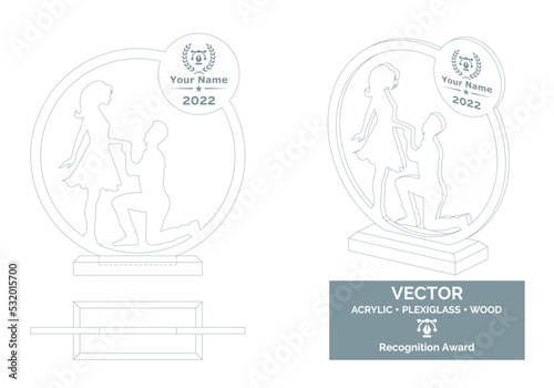 Wedding trophy vector template, Bride and groom trophy template. 