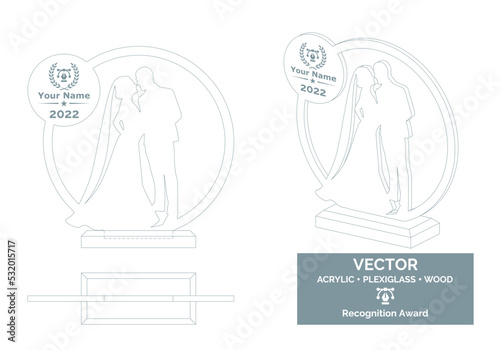 Wedding trophy vector template, Bride and groom trophy template. 