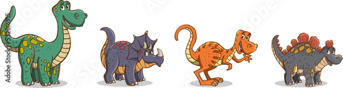 Group of funny cartoon dinosaurs.